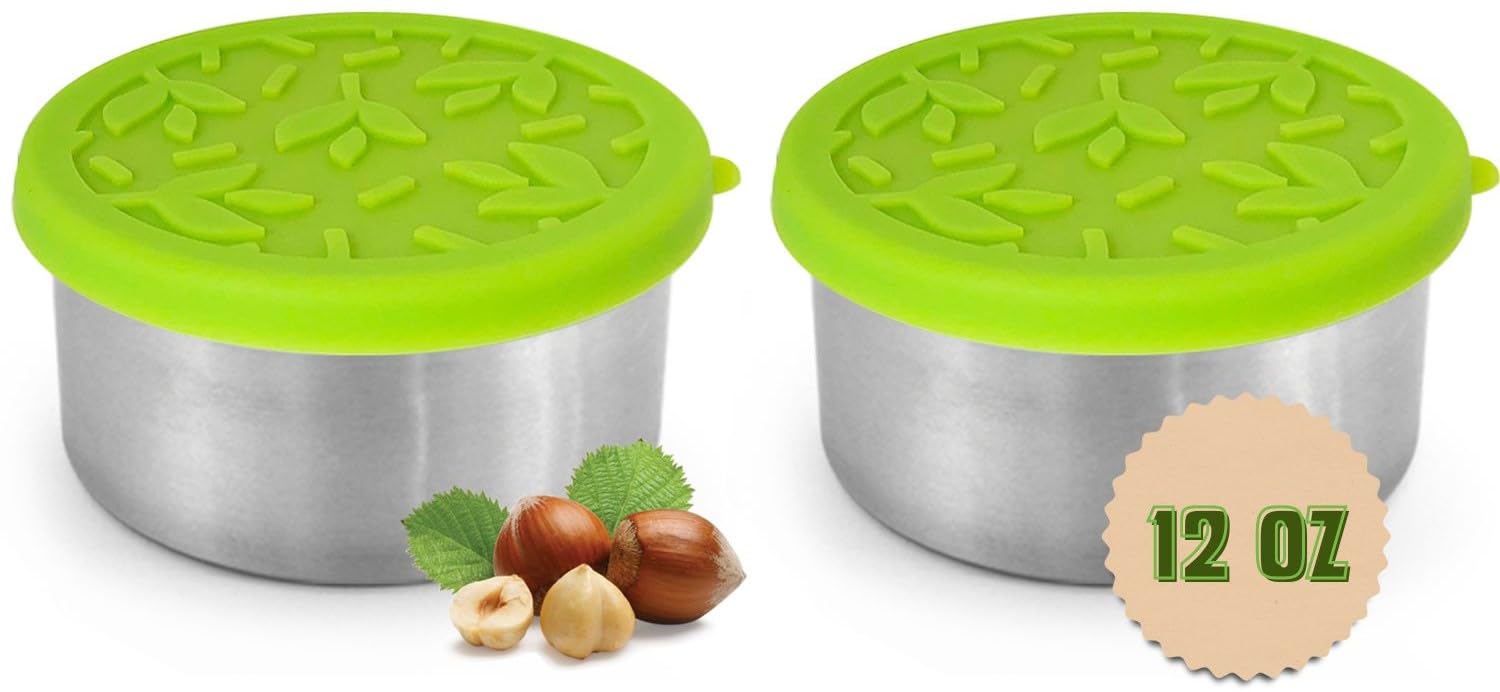 TAVVA 2 X 12 oz Stainless Steel Snack Containers with Lids - Leakproof w/Silicone Lids - BPA Free - Dishwasher & Freezer Safe - 