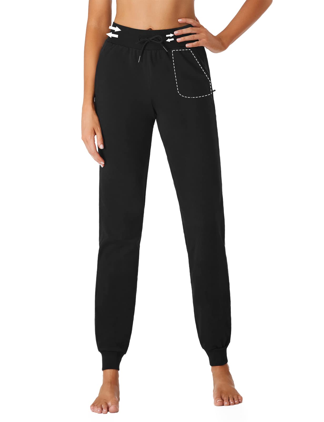 Sevego Lightweight Womens 30 Tall Inseam Cotton Soft Jogger With Zipper Pockets Cargo Pants Black Small