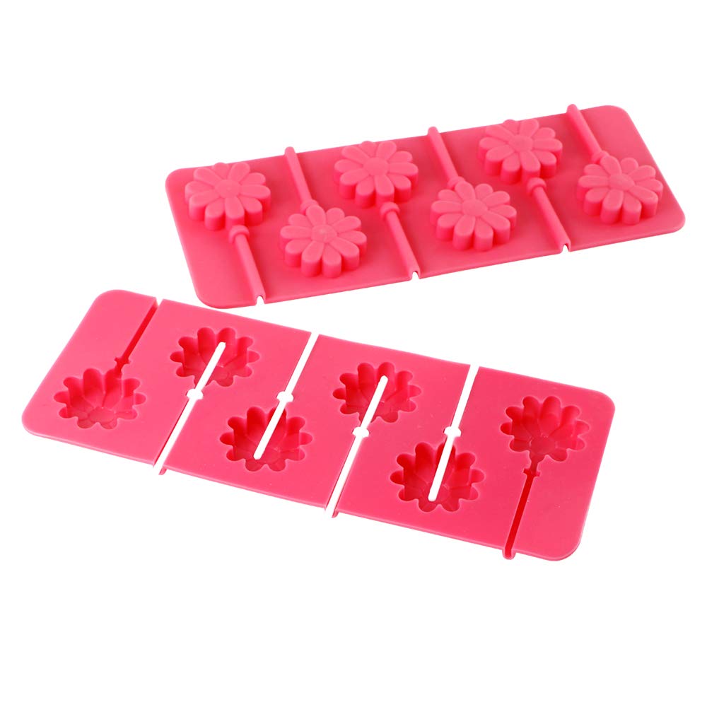 Webake Silicone Lollipop Mold With Sticks 2 Pack Hard Candy Lollipop Sucker Mold Chocolate Molds Flower Shaped (European Food Gr