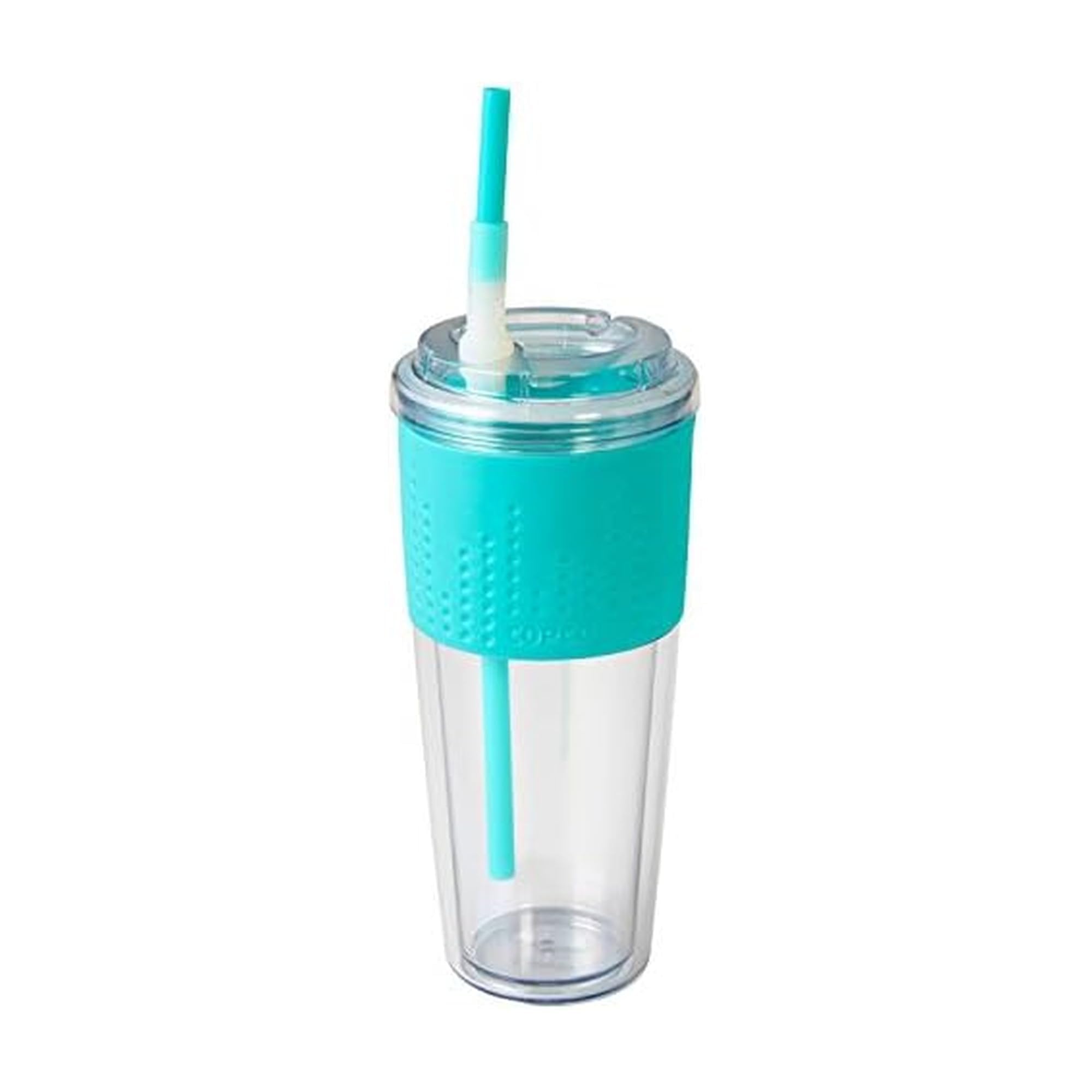 Copco LocknRoll Double Wall Tritian SpillProof Tumbler with Soft Grip Sleeve and Patented Flip Up Straw, 20Ounce, Teal