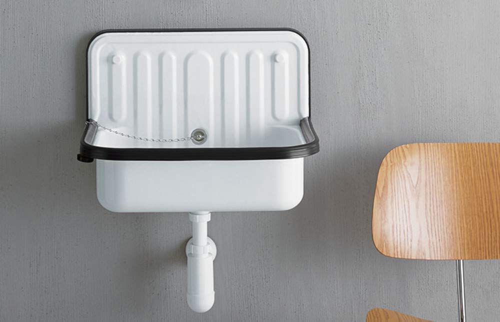 Alape Bucket Sink Wall Mounted Small Service Sink Glazed Steel Utility Sink, With Overflow, Dark Black Trim