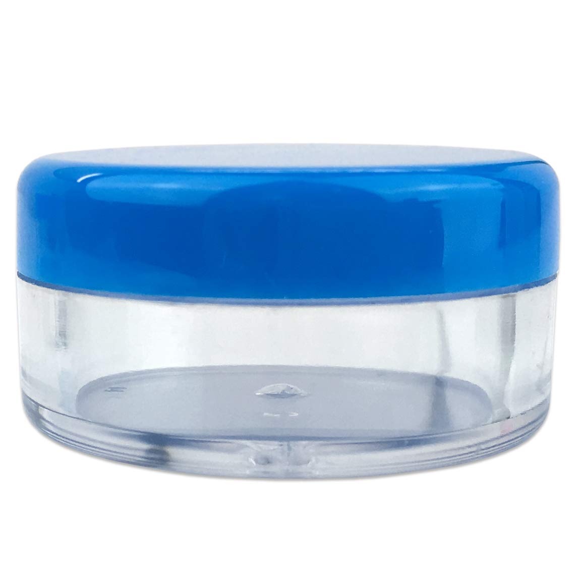 Beauticom (Quantity: 200 Pieces) 5G/5Ml Round Clear Jars With Blue Lids For Scrubs, Oils, Toner, Salves, Creams, Lotions, Makeup