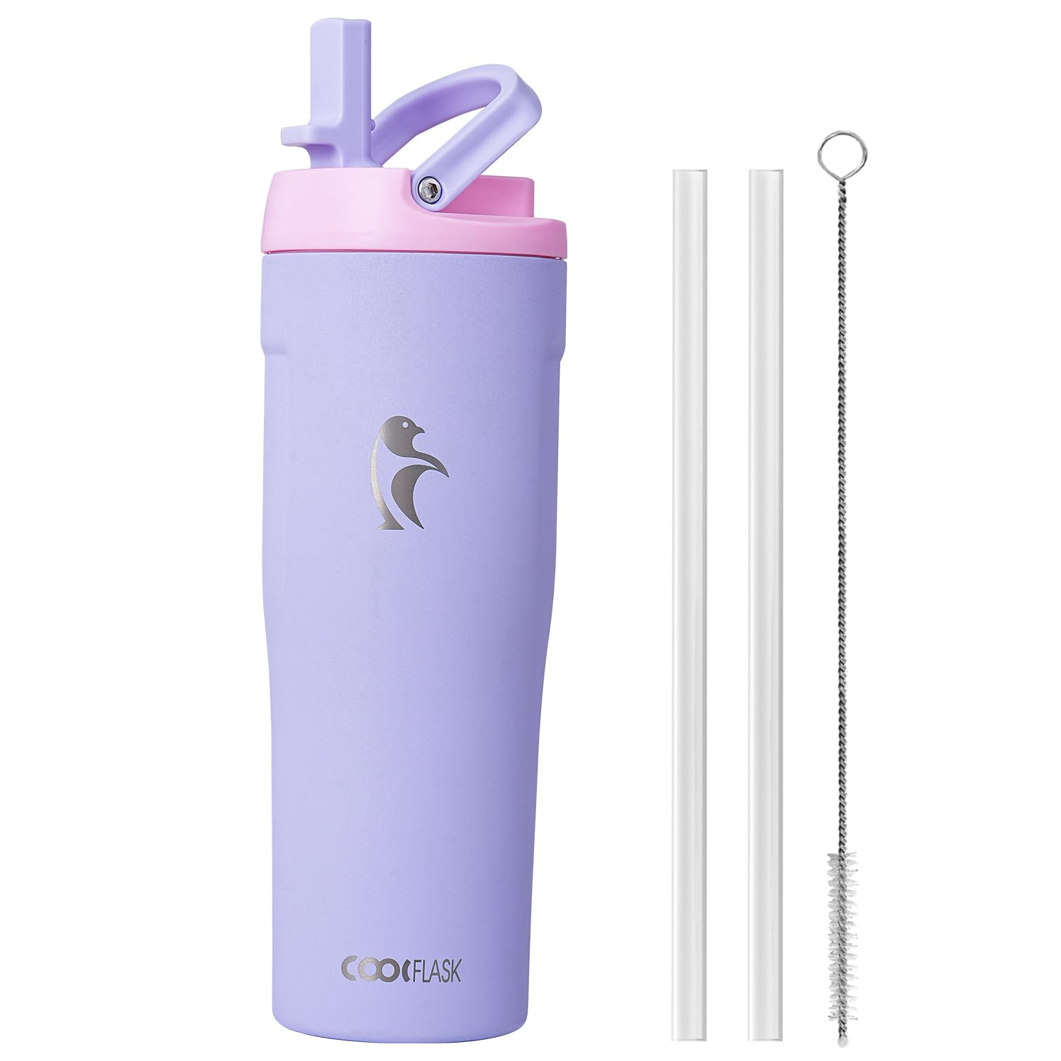 Coolflask Water Bottle 32 oz Fits Car Cup Holder with Straw & Handle