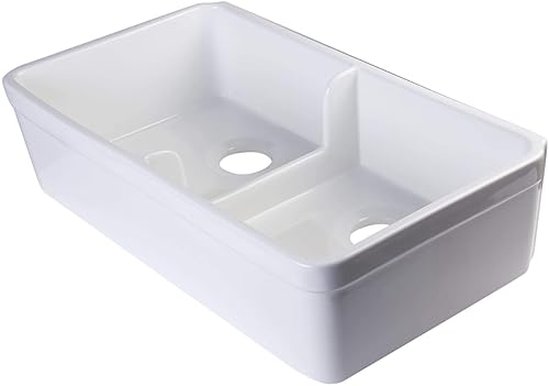 Alfi Brand Ab5123 32-Inch Short Wall Double Bowl Fireclay Farmhouse Kitchen Sink With 1 34-Inch Lip White