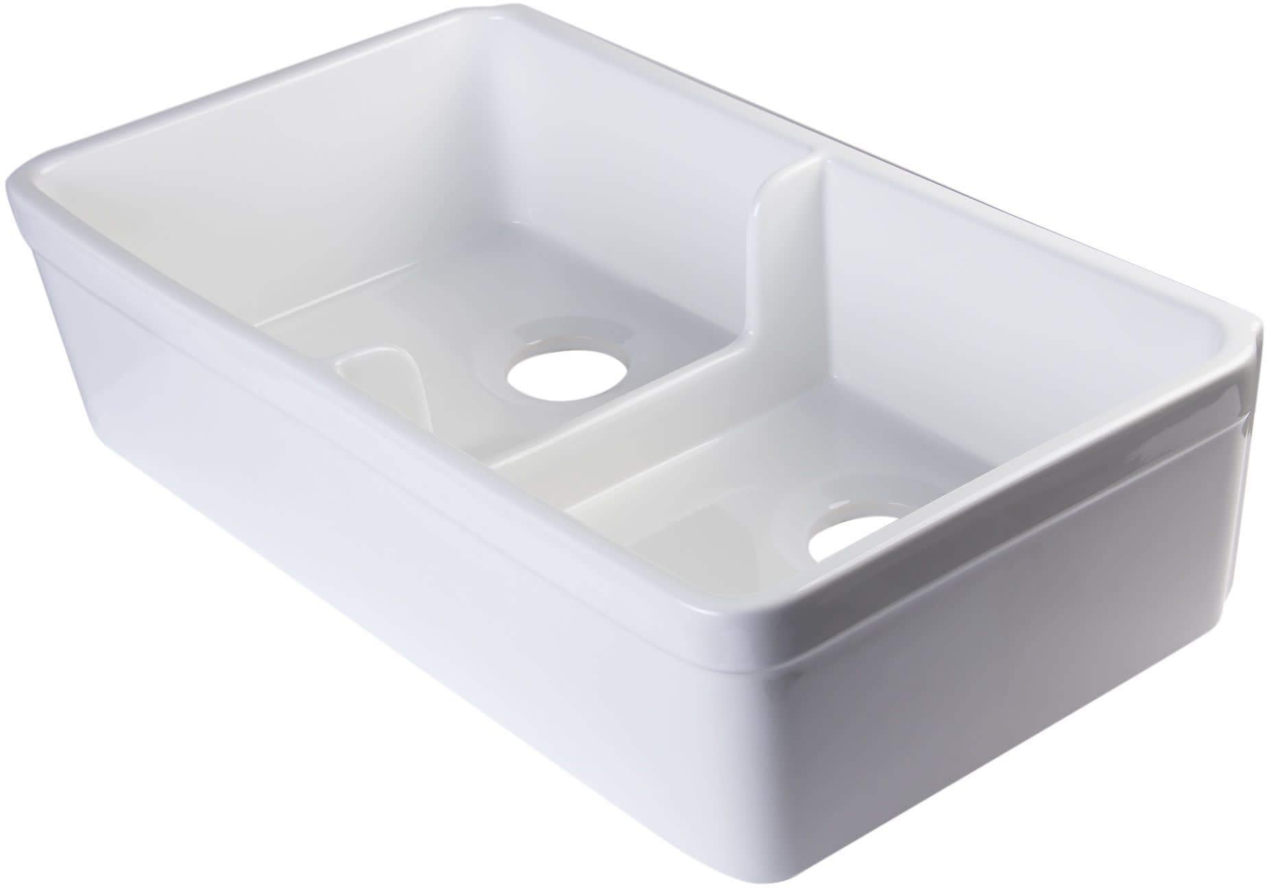 Alfi Brand Ab5123 32-Inch Short Wall Double Bowl Fireclay Farmhouse Kitchen Sink With 1 34-Inch Lip White