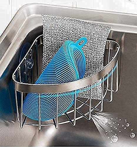 Pokoto Dish Cloth Hanger+Sponge Holder +Corner Sink Caddy Save Space Triangle 2-In-1 Sink Caddy, No Drilling With 2Pcs Suckers(9