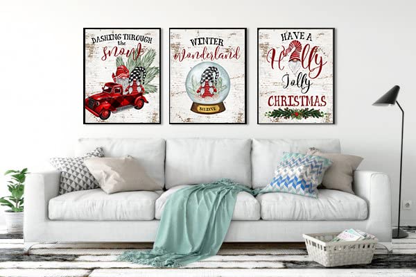 Silly Goose Gifts Vintage Themed Beautiful Christmas Art Print Wall Art Sets (Gnomes Truck Set)