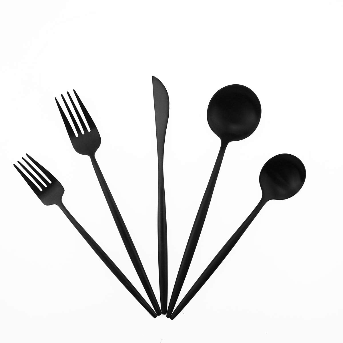 Matte Balck Silverware Set,Gugrida 5-Piece 18/10 Stainless Steel Satin Finish Flatware Set,Kitchen Utensil Set,Tableware Travel