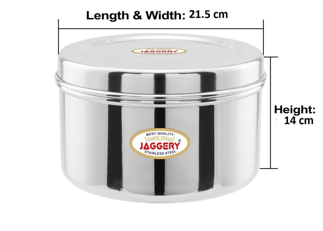 Jaggery Steel Container Heavy Gauge Stainless, Storage Box, Deep Betha Dabba, Grocery Canister, Multipurpose Dibba (Capacity- 35
