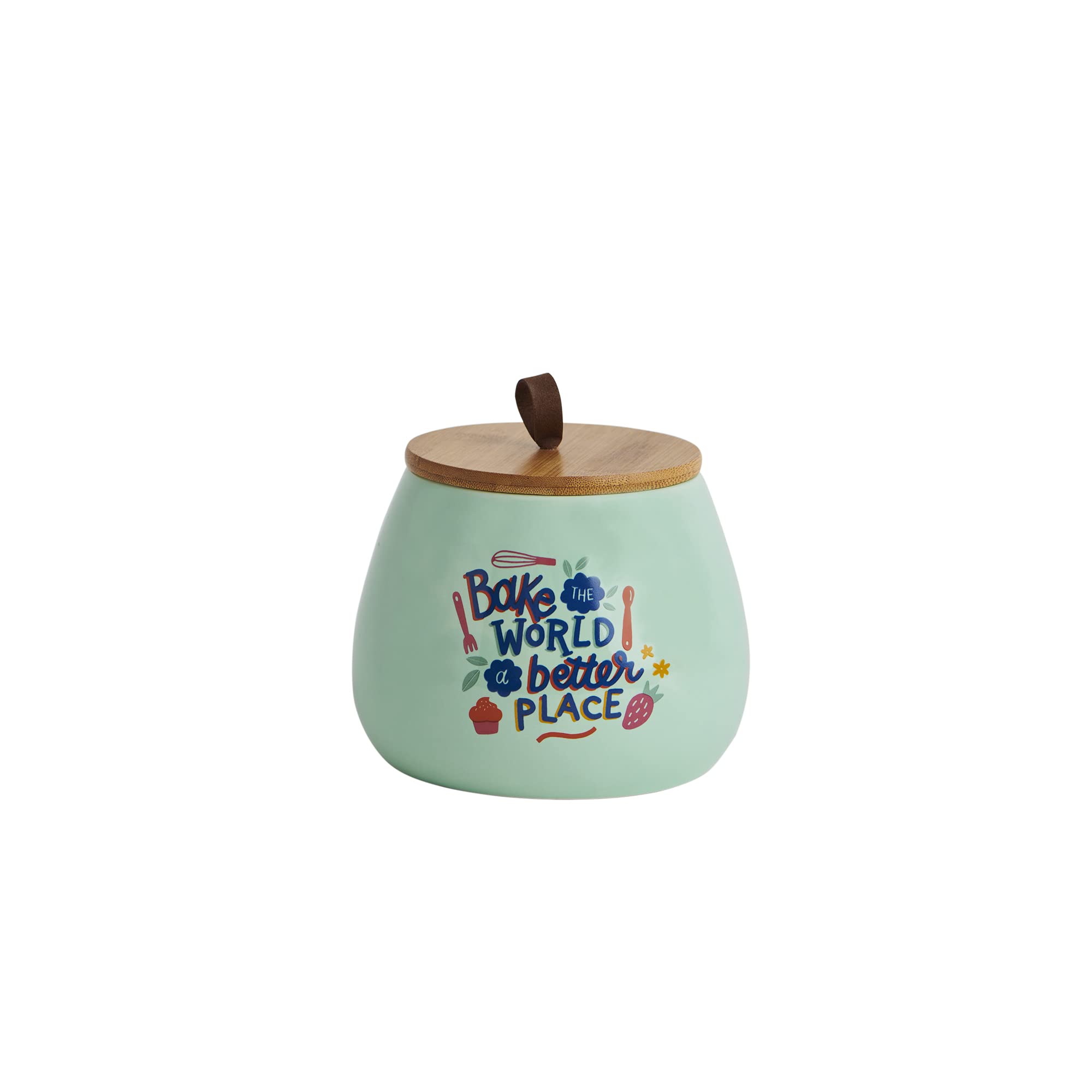 Chumbak Light Green Ceramic Storage Jar With Wooden Lid 1000Ml - Airtight Kitchen Container For Snacks, Sugar, Tea, Coffee, Dry 