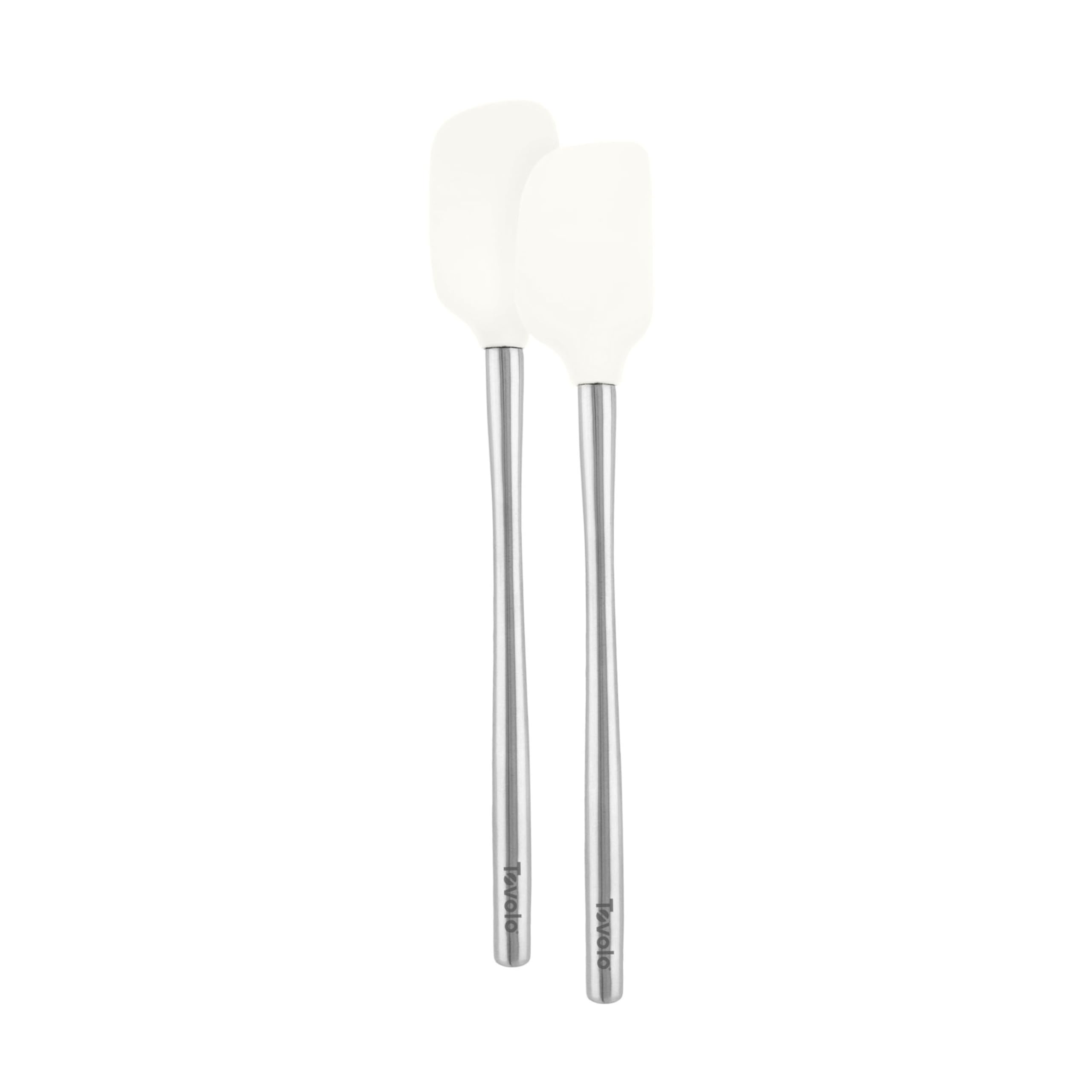 Tovolo Flex-Core Stainless Steel Handled Mini Spatula & Spoonula Set (White), Kitchen Utensil Set of 2, Heat-Resistant & BPA-Fre