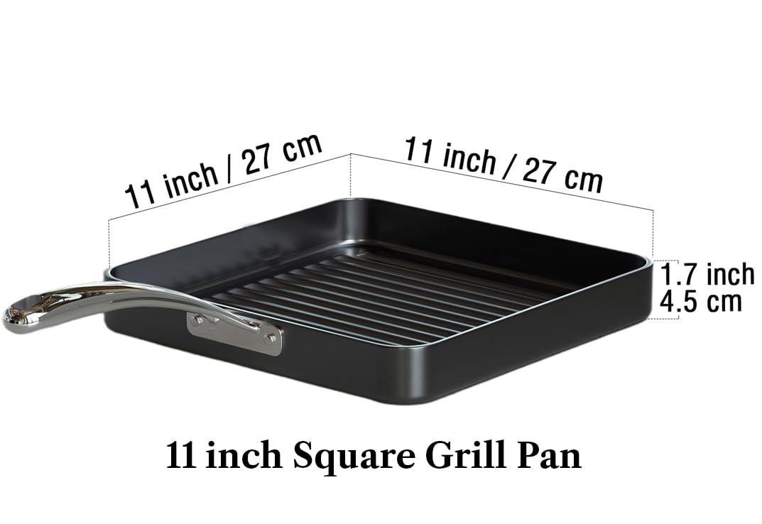 Cooks Standard Nonstick Square Grill Pan 11 X 11-Inch, Hard Anodized Grilling Skillet Pan Cookware For Camping, Home Use