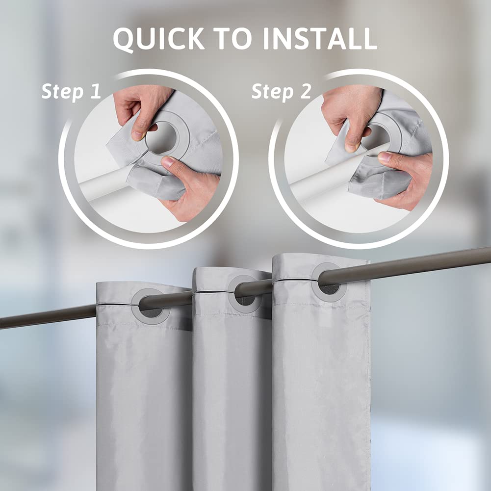 Furlinic No Hook Stall Shower Curtain,Light Grey,36'' Wide Waterproof Polyester Fabric Bathroom Curtains,Hotel Style With 4 Buil