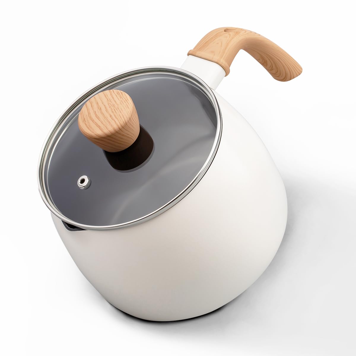 Lisos 2.5 Quart Non-Stick Sauce Pan With Lid,Small Milk Pots For Cooking With Pour Spout,Aluminum Stock Pot Wood Handle For Kitc