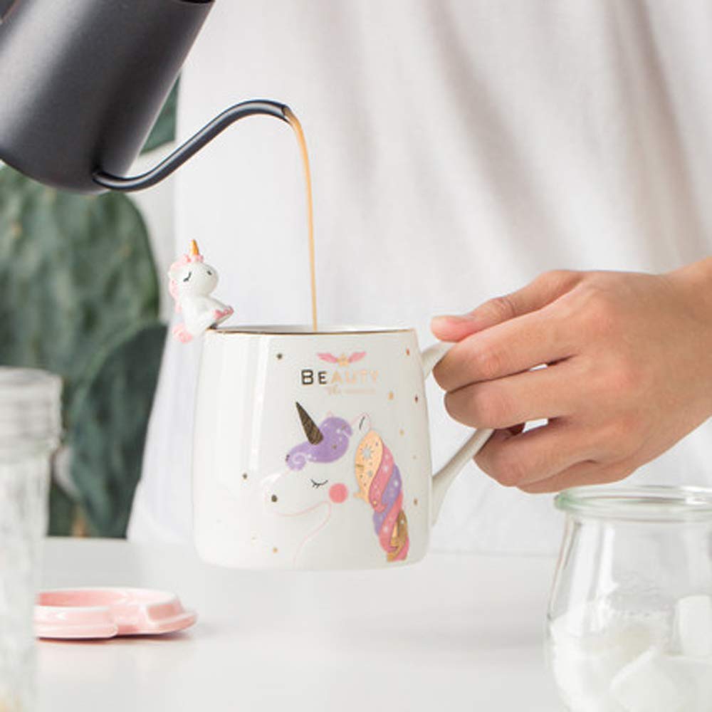 BigNoseDeer Unicorn Mug Cute Ceramic Coffee Mug with Lovely Unicorn Spoon, Morning Cup Novelty Coffee Tea Milk Christmas Mug Gif