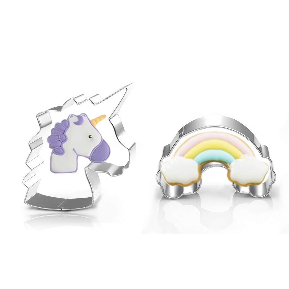 Zavaca 3 Pieces Unicorn Cookie Cutters, Stainless Steel Unicorn Biscuit Cutter, Unicorn Head, Rainbow For Diy Baking