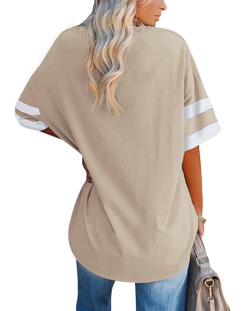 Ebifin Womensaoversizedatashirts Color Block Teesahalfasleeveavaneckacomfyacozyacottonatunicatops