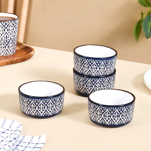 Nestasia Ceramic Bowl For Snacks - Dishwasher & Microwave Safe Bowl Set Of 4, Victorian Print Small Serving Bowl Set For Rice, D