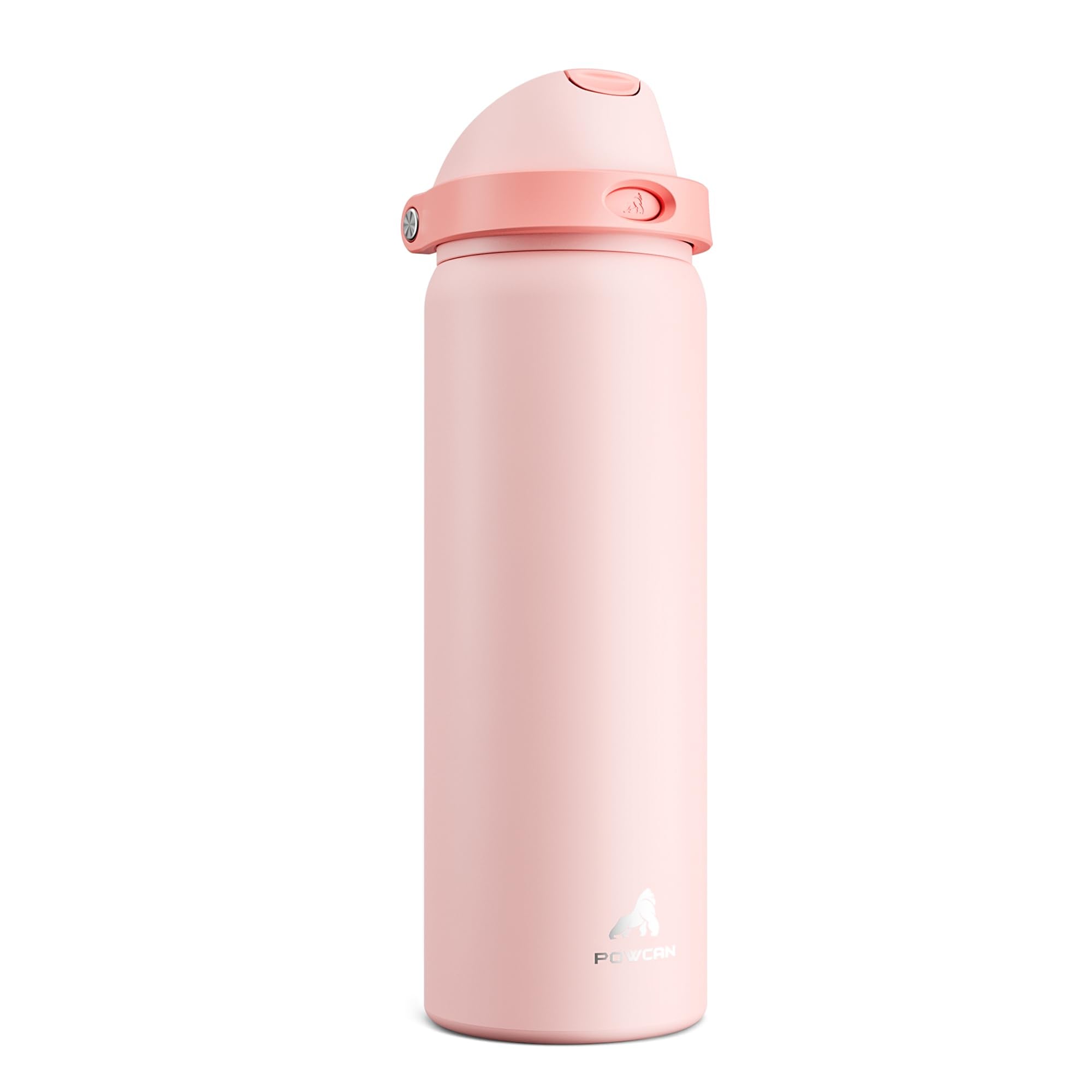 POWCAN 32 oz Insulated Water Bottle for Travel: 2-in-1 Lid with Push-Button Spout & Quick-Flip Straw, Leakproof, Keep Cold 24Hrs