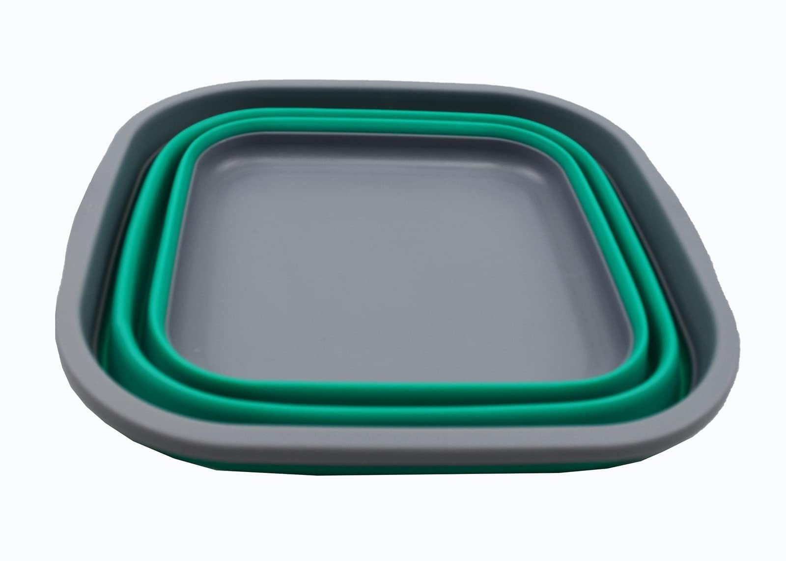 SAMMART 55L (14 gallons) collapsible Tub - Foldable Dish Tub - Portable Washing Basin - Space Saving Plastic Washtub (Dark greyBluish-green  1)