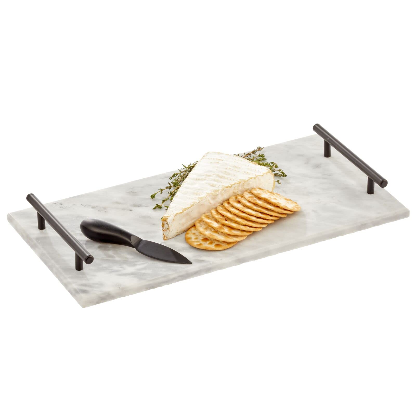 Mdesign Thin Marble Pastry Board, Cutting Slab Kitchen Serving Tray With Deco Handles For Baking, Chopping, And Rolling - Serve