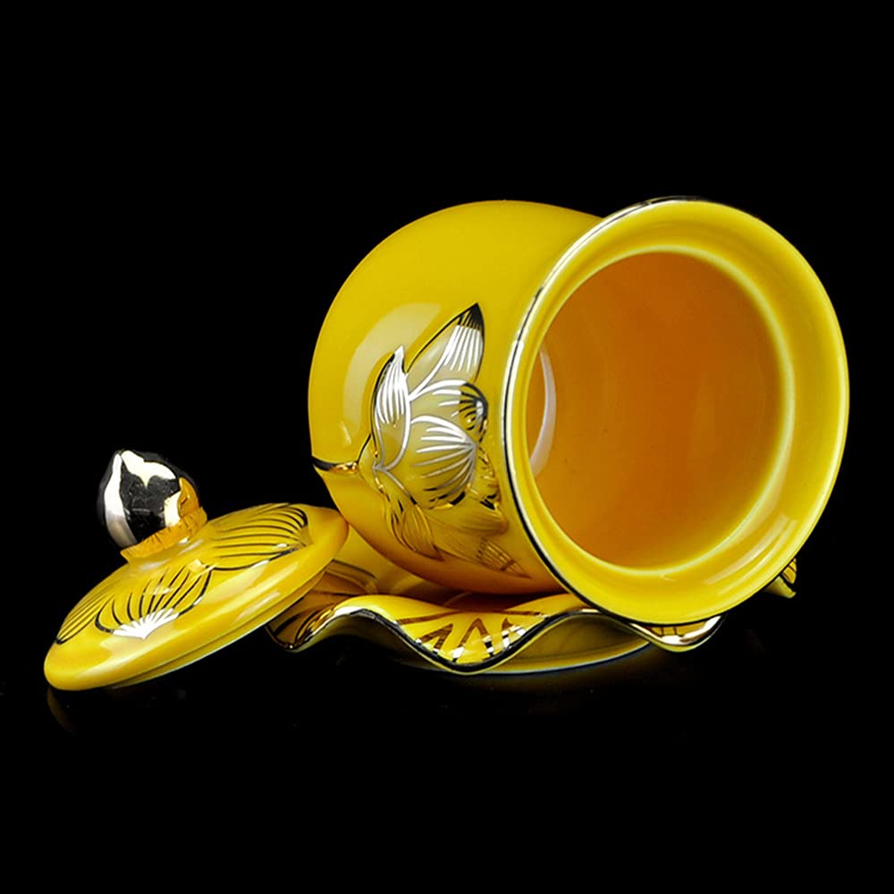 Houlu 1Pc Ceramic Altar Cup, Holy Water Offering Cup, Tibetan Buddhist Worship Cup - Yellow