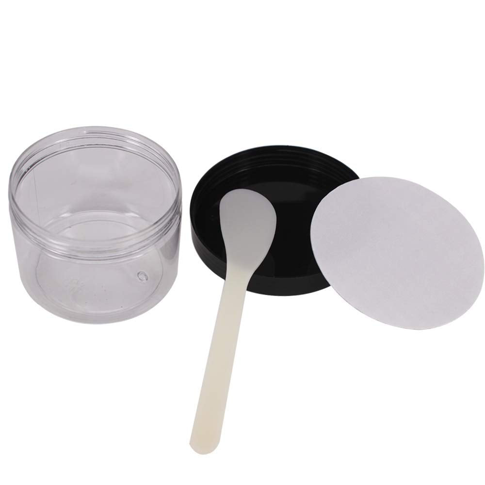 Zmybcpack 12 Pack 8 Oz Clear Plastic Jars With Black Lids, A Spatula, A Pen & Labels - Bpa Free Pet Container For Cosmetics, Cre