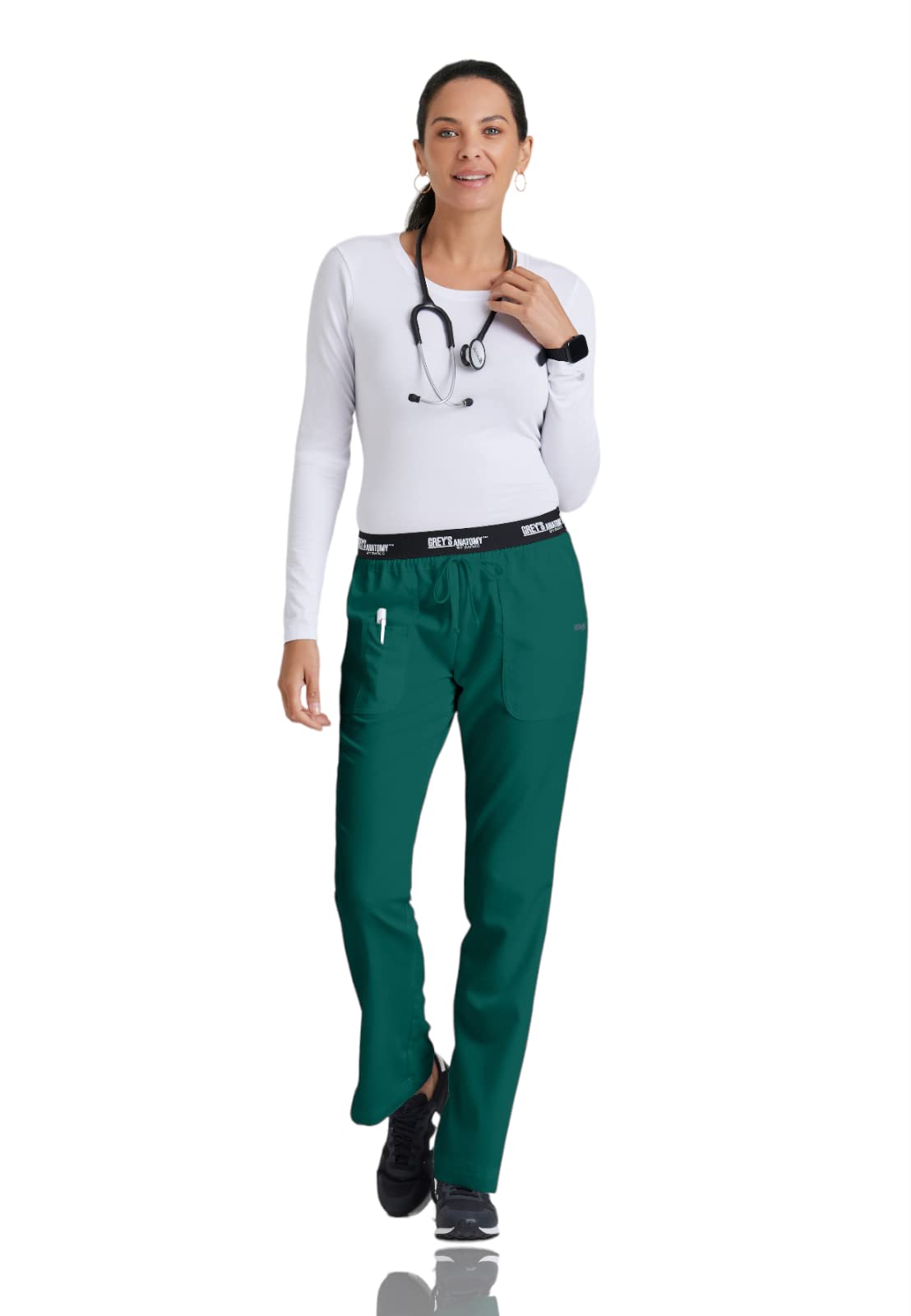 Greys Anatomy Active 4275 Womens 3 Pocket Pant With Drawstring (Hunter Green, X-Small)