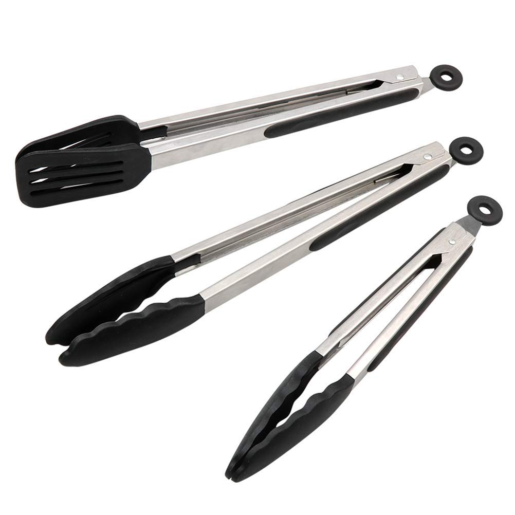 Alimat Plus Silicone Kitchen Tongs Set Of 3, Cooking Tongs With Silicone Tips Including Spatula Tong(12Inch) For Easy Turning An