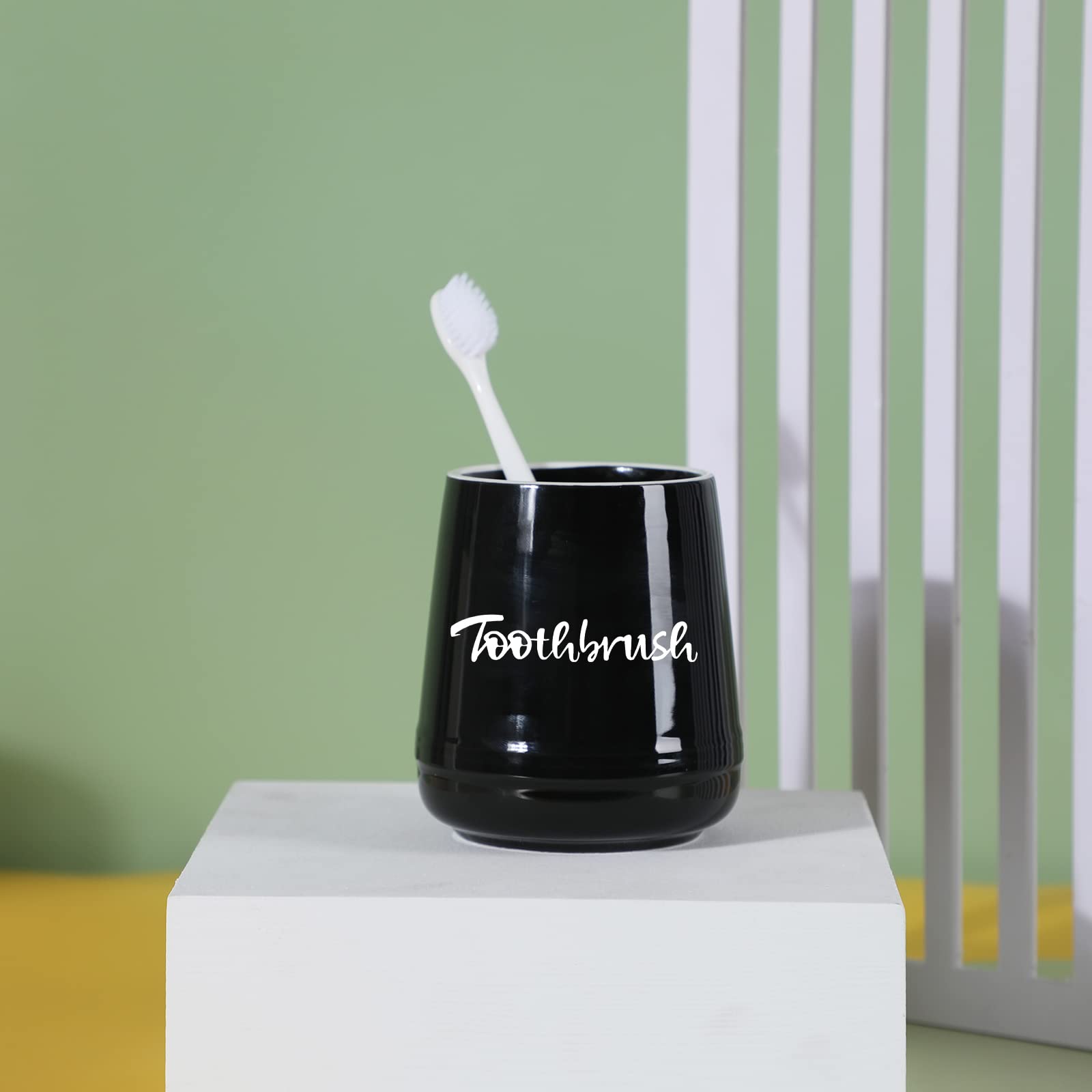 Leetoyi Porcelain Toothbrush Holder For Bathroom Vanity And Countertop, Brushing Holder Easy To Clean (Black)