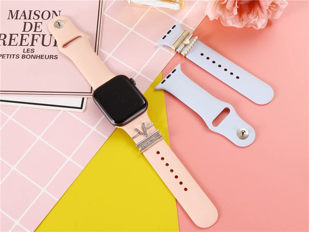5Pcs Charms For Apple Watch Band 41Mm 45Mm 40Mm 44Mm Women,Diamondmetal Jewelry Decorative Ring Loops For Iwatch Series 8 7 6 5