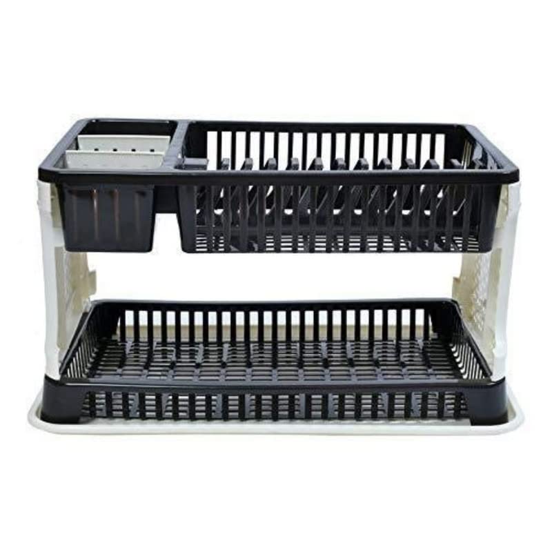 Elevea   , Kitchen Dish Organizer Rack With Water Tray For Plates Bowls And Utensils, Compact And Sturdy Rack For Neat And Effic