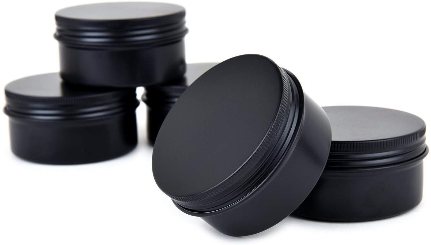 Healthcom 6 Oz 12 Packs Black Round Aluminum Tin Cans Screw Top Metal Steel Tins Empty Slip Slide Cosmetic Sample Containers Sto