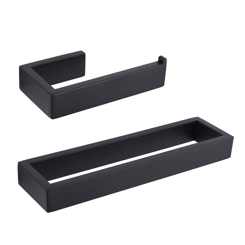 Gerzwy Bathroom Accessory 2-Piece Set Sus 304 Stainless Steel Toilet Paper Holder Towel Ring Wall Mount, Matte Black Hg1708-2Bk