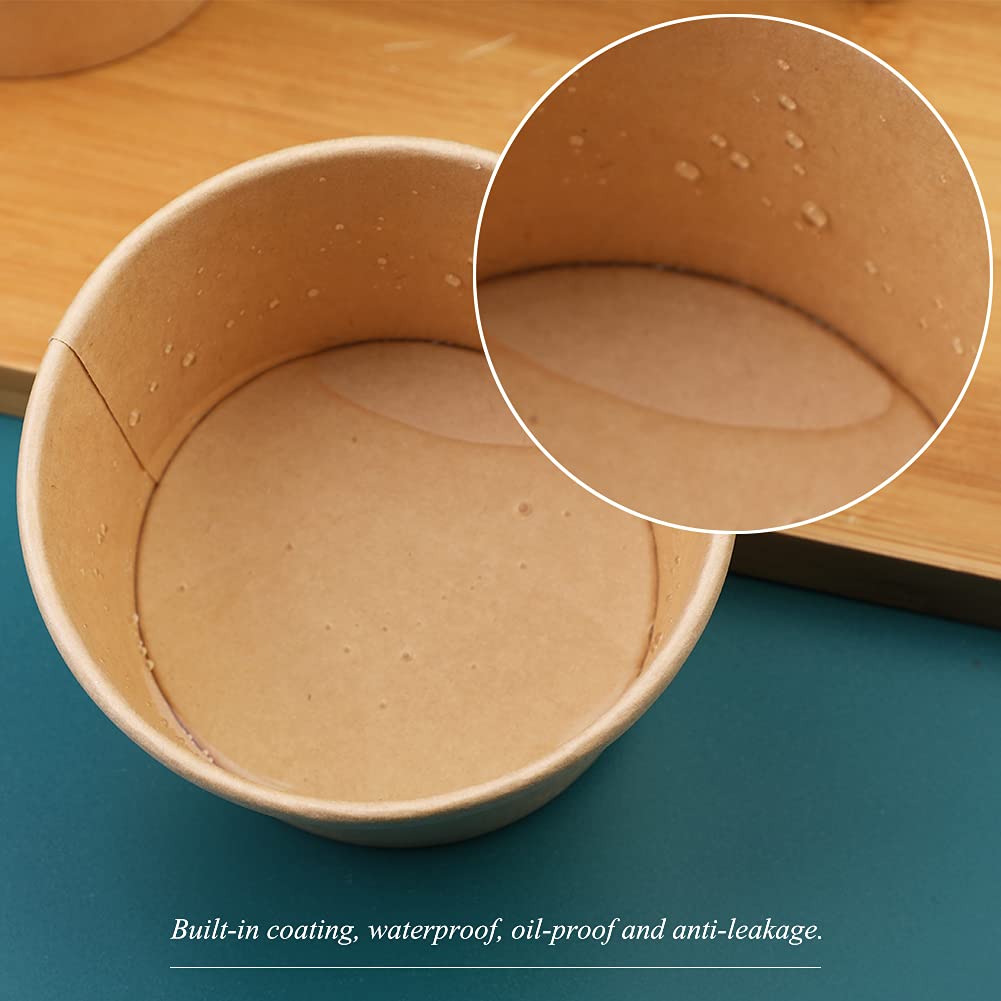 8Oz 50 Pack Paper Soup Containers With Lids, Disposable Kraft Food Cups, Soup Cups Paper Ice Cream Cups, Dessert Cups, Yogurt Ic