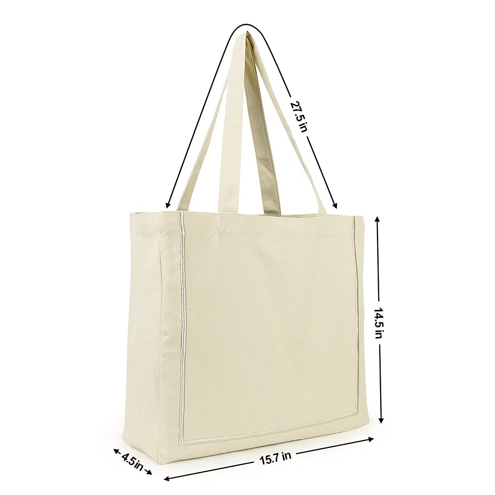 Azuca Reusable Grocery Shopping Cloth Bags (5 Pack) Super Strong Large 12Oz 100% Cotton Fashionable Embroidery Canvas Tote Bag,