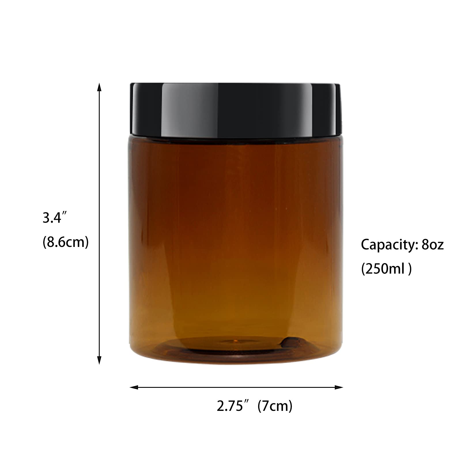 ZMYBCPACK 12 Pack 8oz Amber Plastic Jars with Black Lids & Spatulas - Versatile Storage for Cosmetics, Creams, Gels, and Travel
