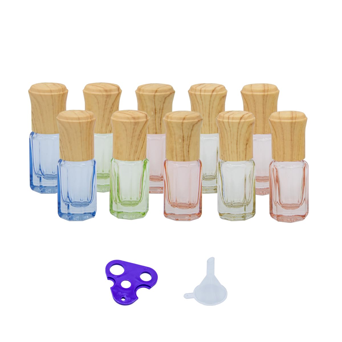 Tutuxio 10pcs 3ml Mini Roller Bottles for Essential Oils, MultiColor Glass Rollon Bottles Perfume Vials with Stainless Steel R
