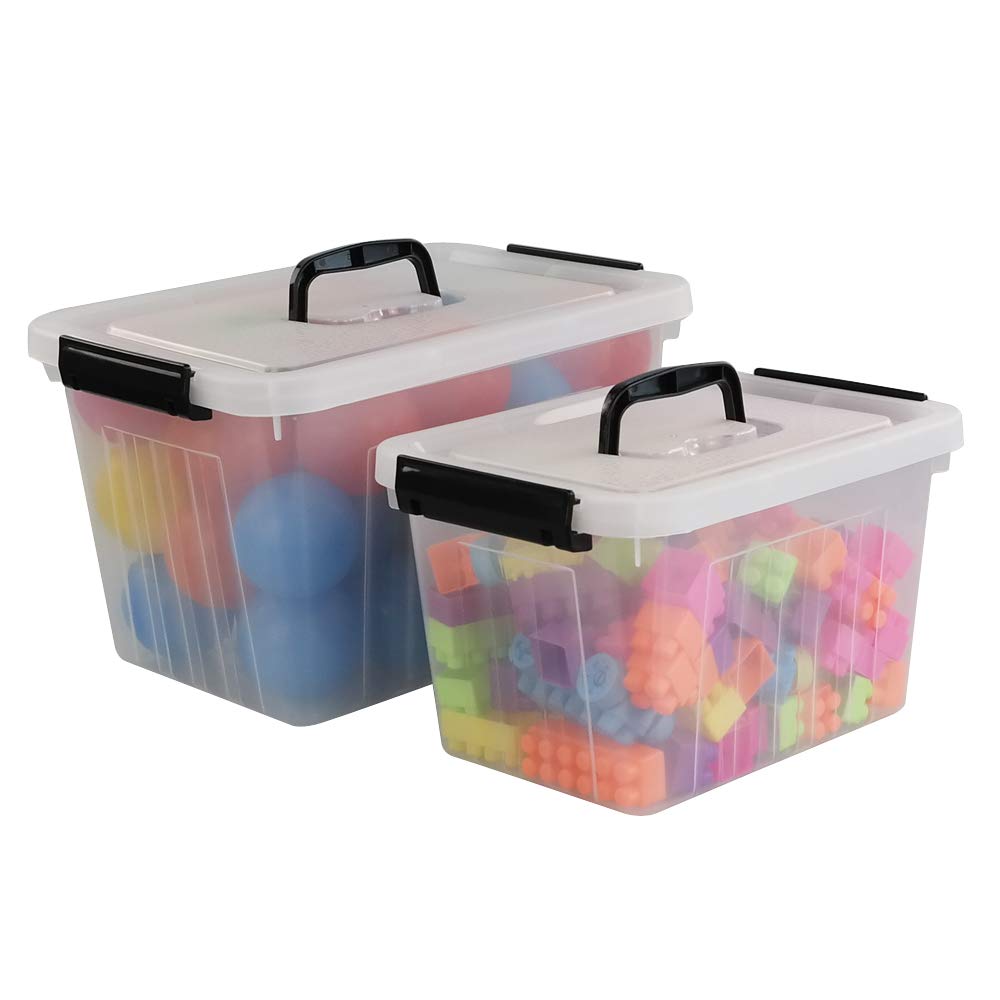 Obstnny 12 Quart&6 Quart Plastic Latching Box With Handles, Clear Storage Bins With Lid