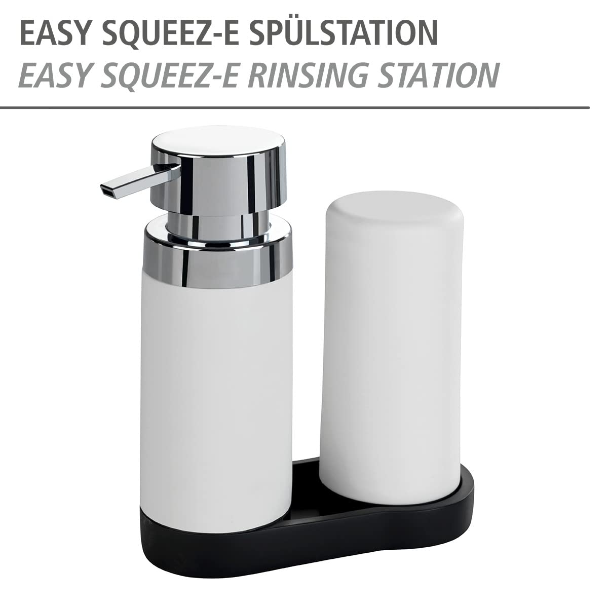 Wenko Dish Soap Dispenser Station For Kitchen Sink, Squeeze Bottle For Washing Up Liquid And Hand Soap, Round Refillable Plastic