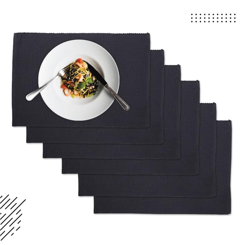 Encasa Homes Dining Placemats (Set Of 6 Pcs) Made From Fine Ribbed Cotton - Perfect Size 19 X 13 Inch, Smart Modern Colours & De