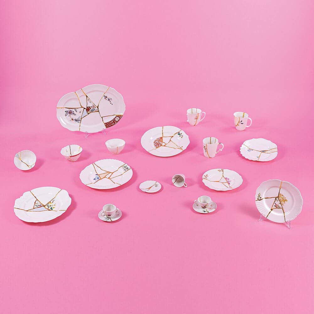 Seletti Kintsugi Dinner Plate In Porcelain And 24 Carat Gold Mod. 1