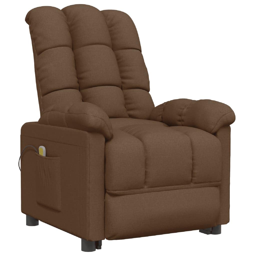 vidaXL Massage Recliner in Brown Fabric – Adjustable, Vibrating, Easy Assembly, Durable and Comfortable Relaxation Massage Chair-Like New Condition