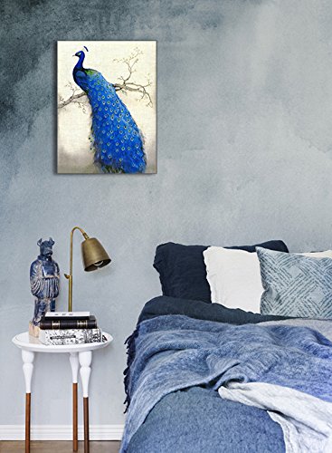 Peacock Wall Art Decor For Bedroom, Piy Hd Beautiful Oil Painting Canvas Prints Of Elegant Proud Peacock On Beige Pictures (1''