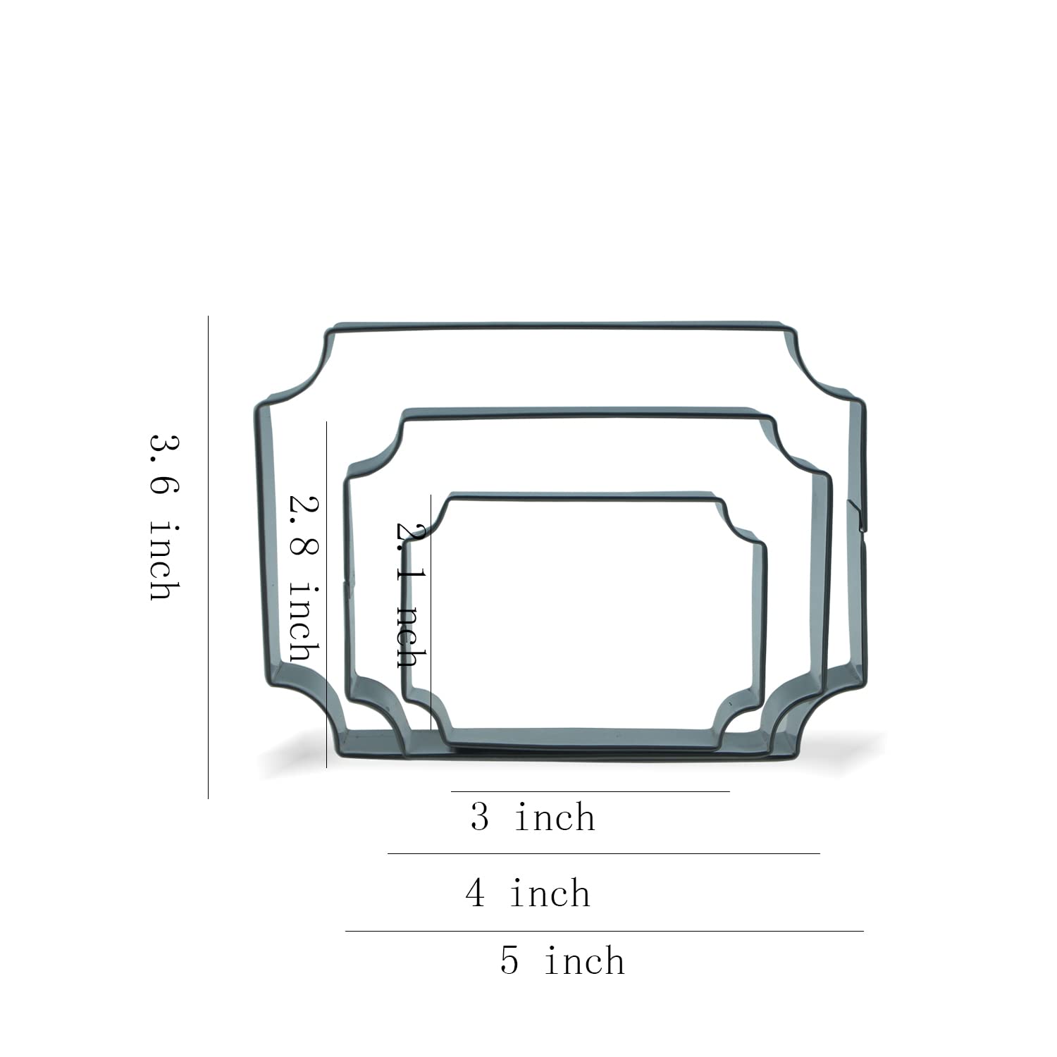 Keewah Rectangle Plaque Cookie Cutter Set - 5   ,4   ,3    - 3 Piece - Stainless Steel