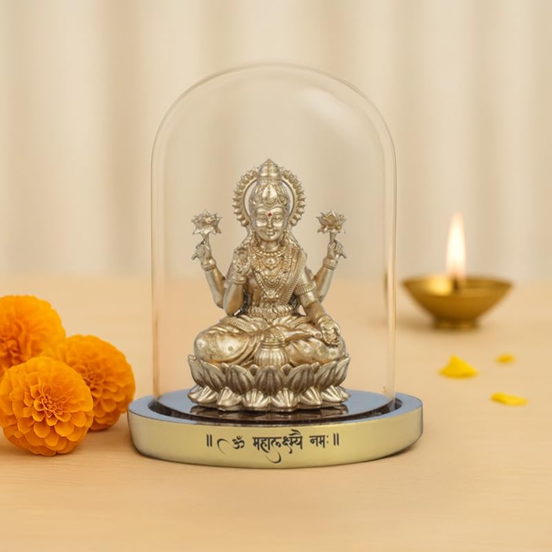 Astrotalk Mahalakshmi Murti in Borosilicate Glass Dome | Lakshmi Devi Idol for Car, Home, & Mandir | Attracts Money, Prosperity & Fortune | 3D Printed Idol | Gift for House Warming Ceremony(7x5.5 cm)