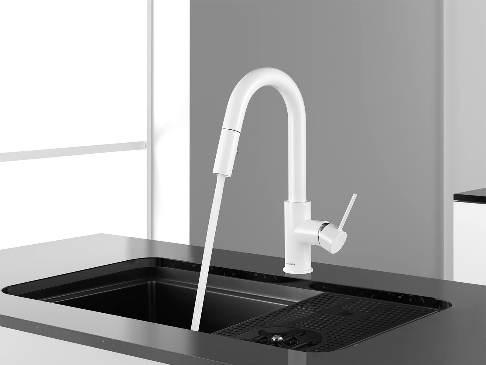Aguastella As59W White Bar Faucet Or Prep Sink Faucet With Pull Down Sprayer Single Handle