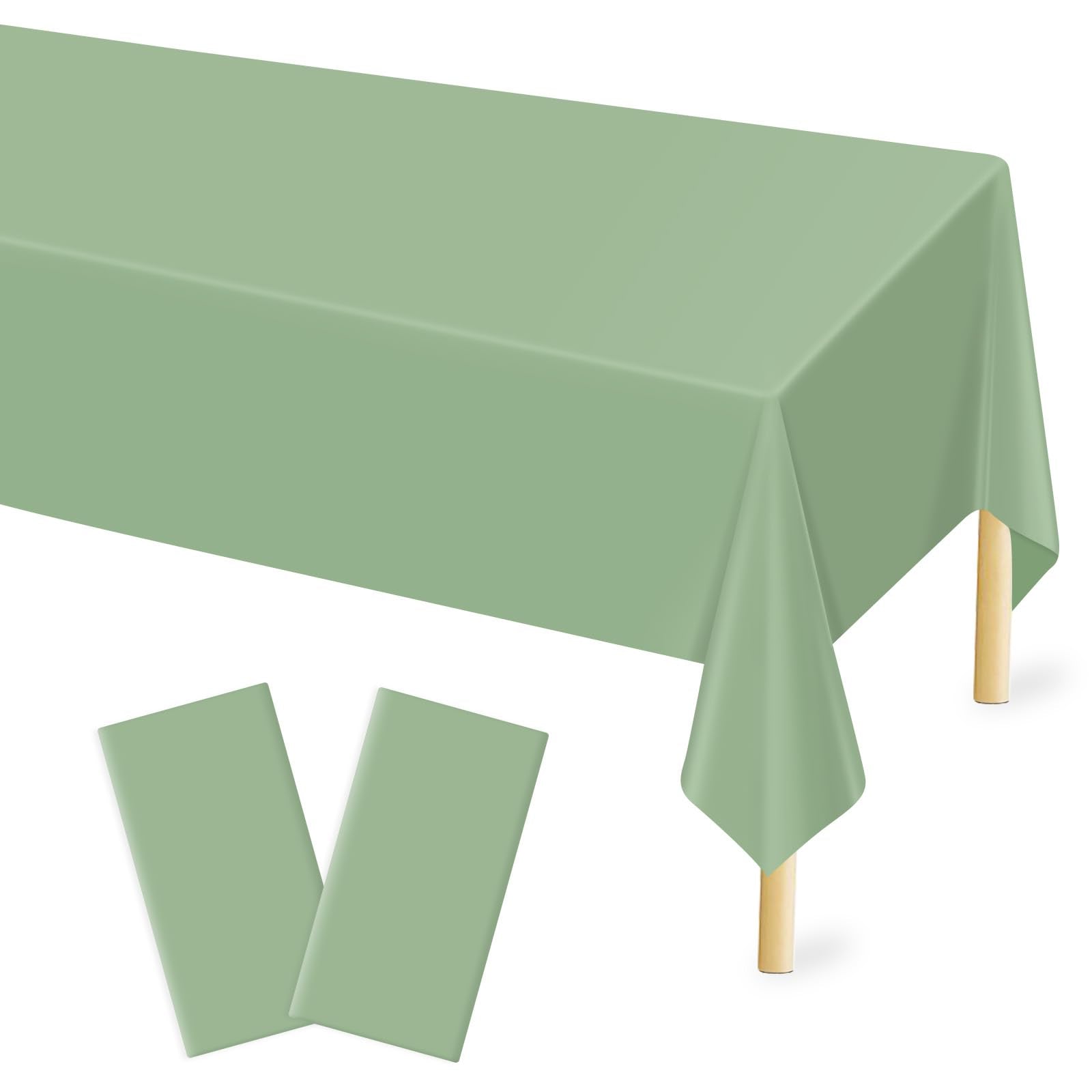 Mulbozy 2 Pcs Sage Green Plastic Tablecloth for Rectangle Table, 54    108 inches Disposable PEVA Sage Green Party Table Covers 