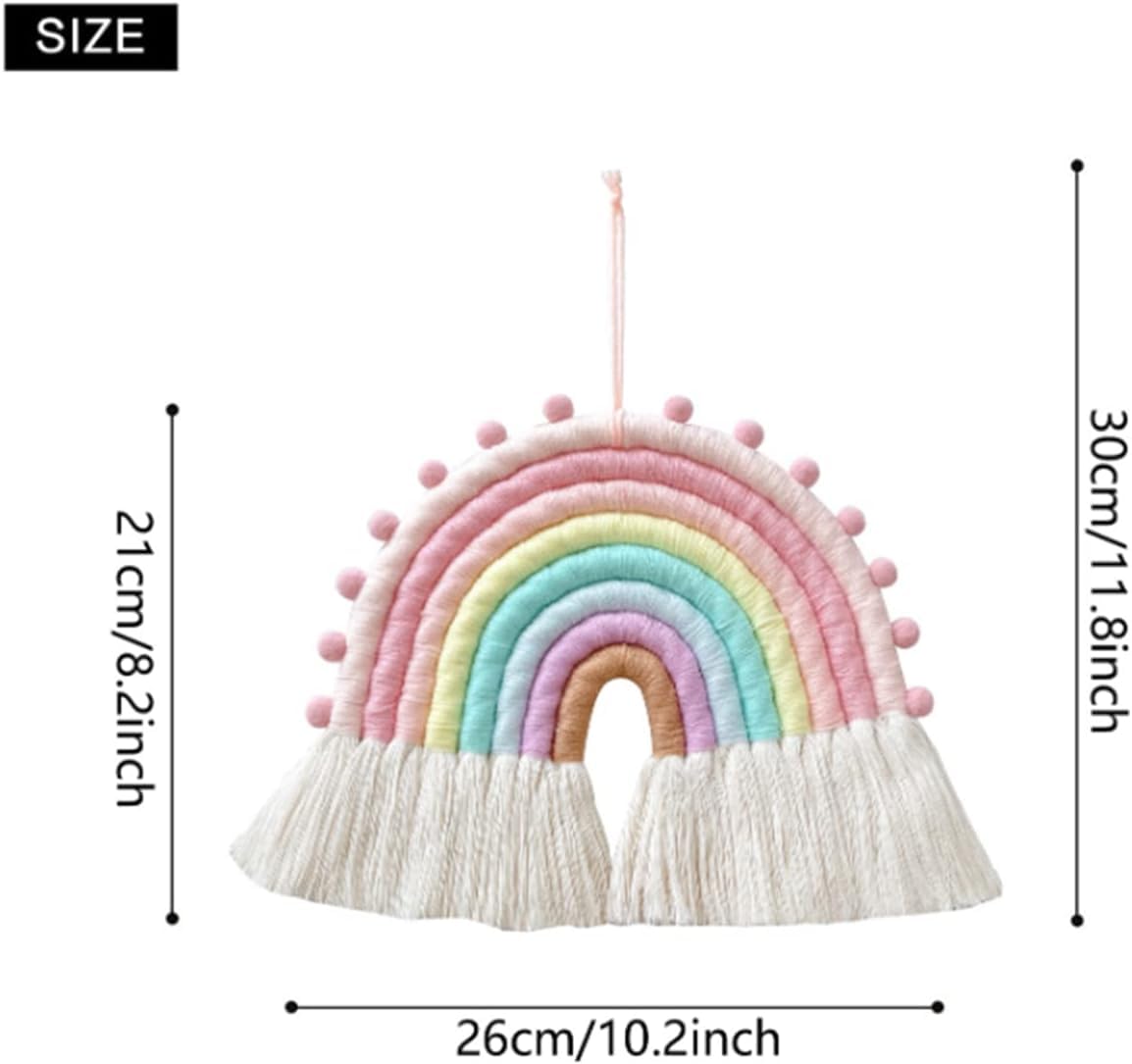 Large Macrame Rainbow Wall Hanging Decor Handmade Pom Pom Garland Rainbow Decor For Kids Room Girls Bedroom Baby Shower Nursery