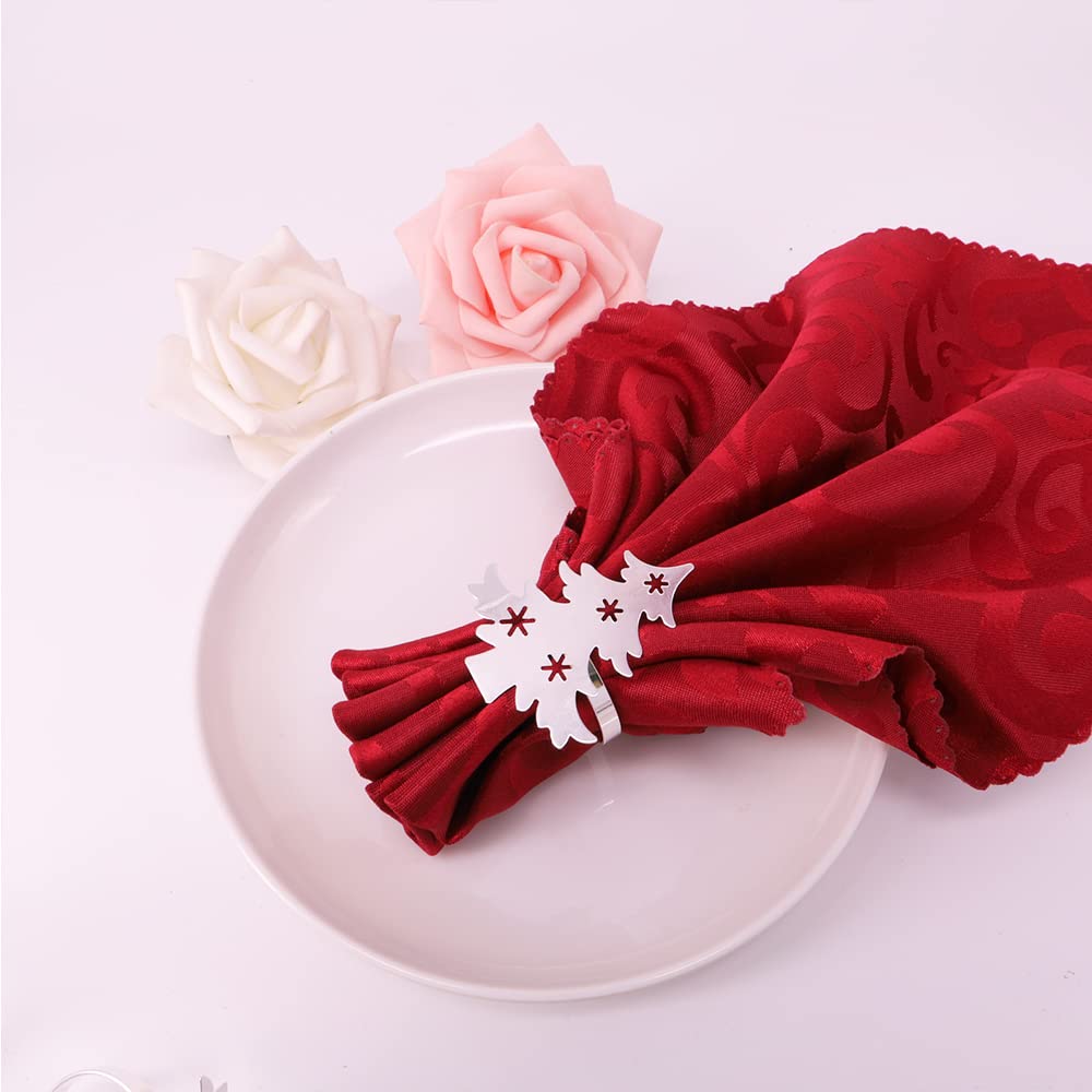 Qtkj Set Of 12 Cute Christmas Tree Napkin Rings With Hollowed Out Snowflake, Metal Napkin Buckles Holder For Christmas, Wedding,